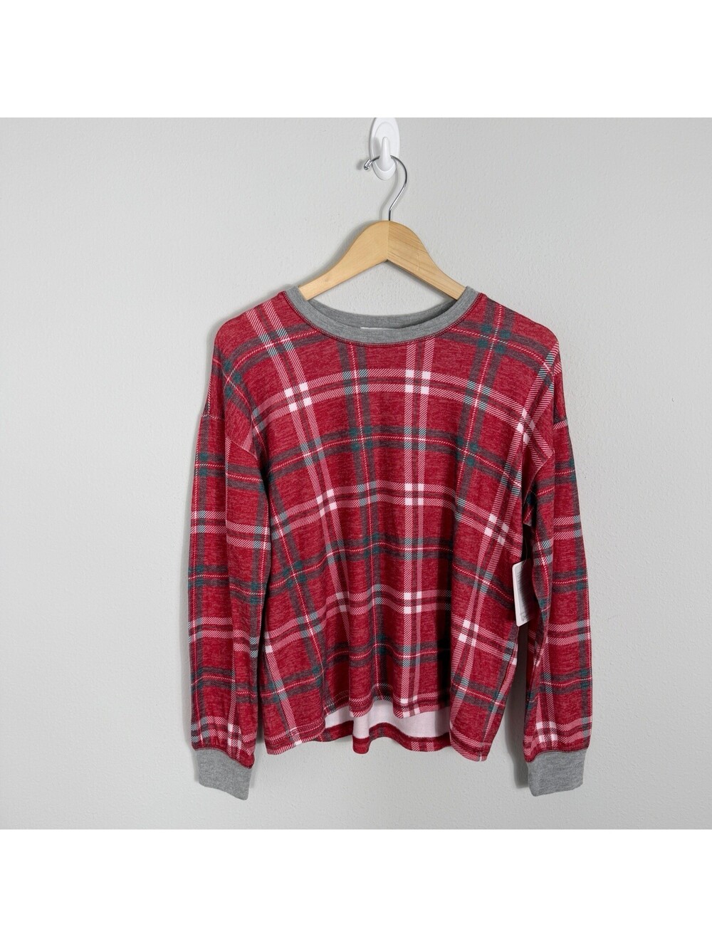 NWT PJ Salvage Nordstrom Super Soft Long Sleeve Pajama Top Red Plaid Medium